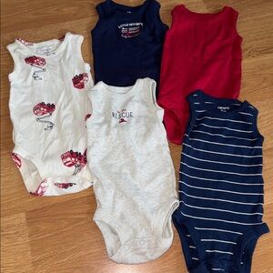 Carter’s 3 Month Fire Truck 🚒 themed Sleeveless Onesies set of 5